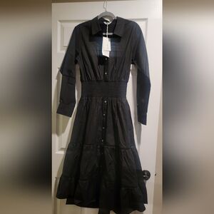 THAKOON Black Smocked Waist Maxi Dress With Ladder Trim